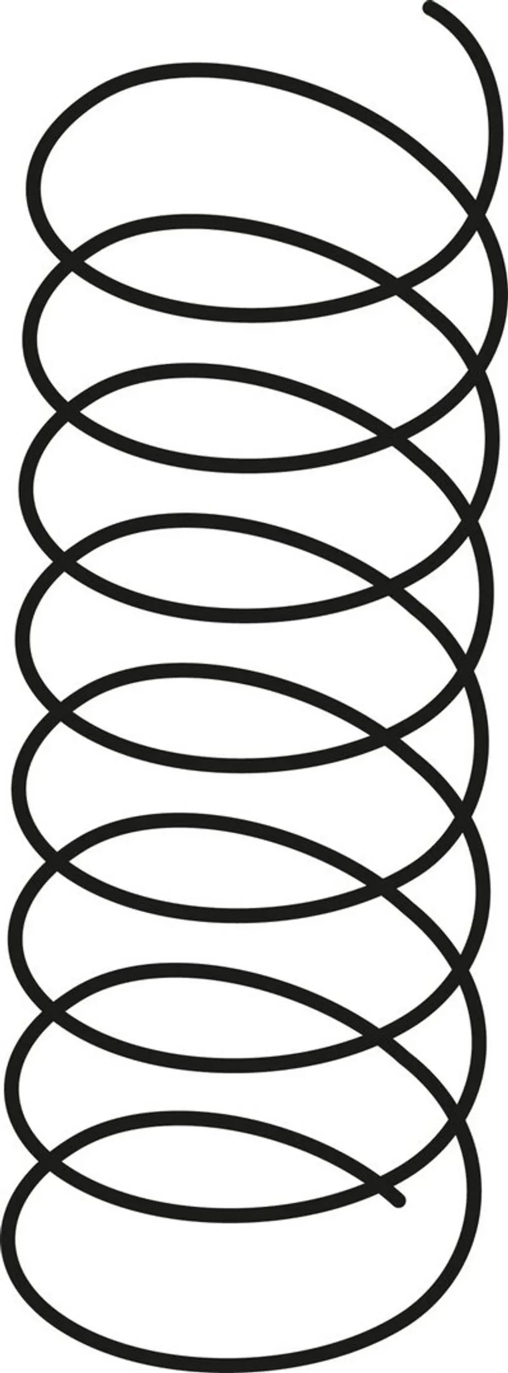Schwarz dargestellte Spiralform, die eine Feder oder ein ähnliches aufgerolltes Produkt von Bosch darstellen könnte, auf weißem Hintergrund.